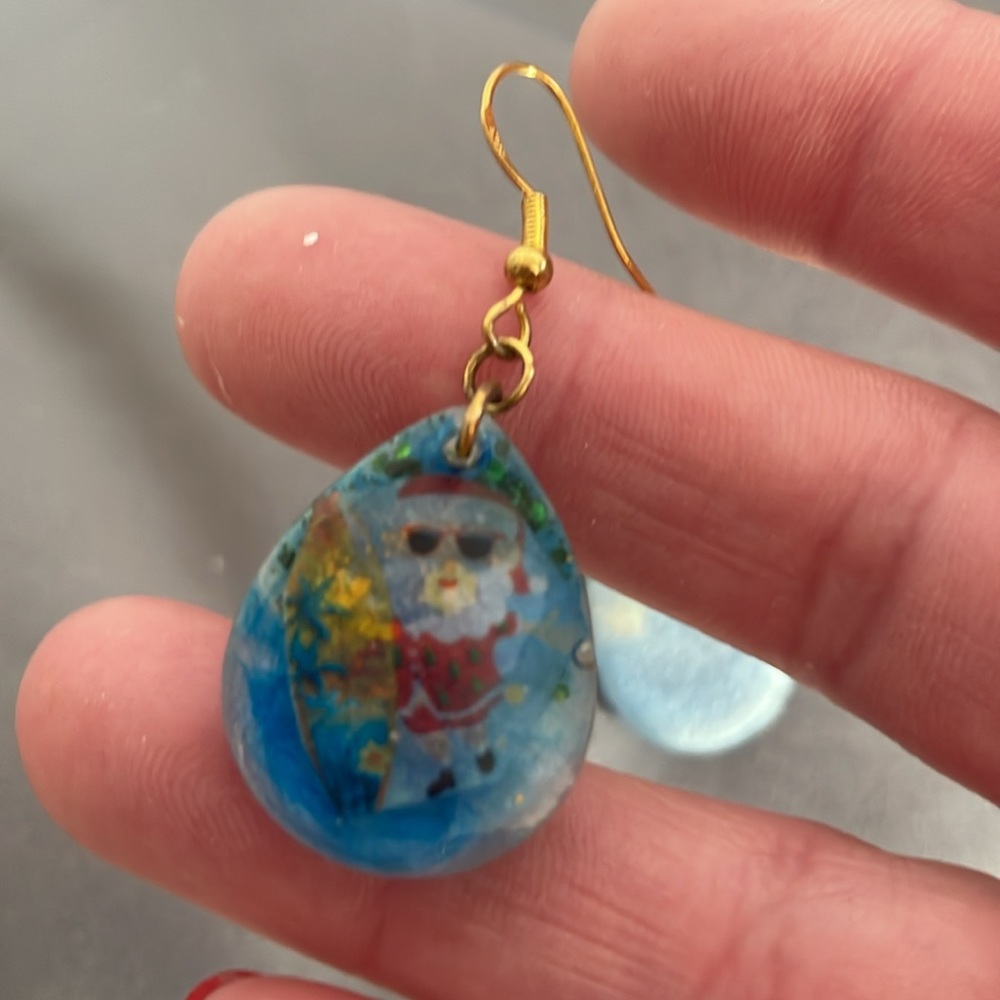 XMAS Handmade Festive Small Holiday Vibes Earrings Blue hexagon - Picture 12 of 13